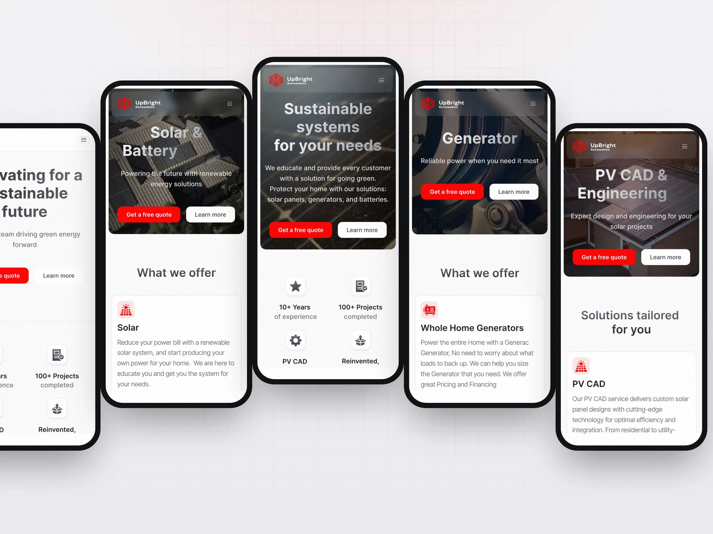 UpBright Renewables pages on mobile