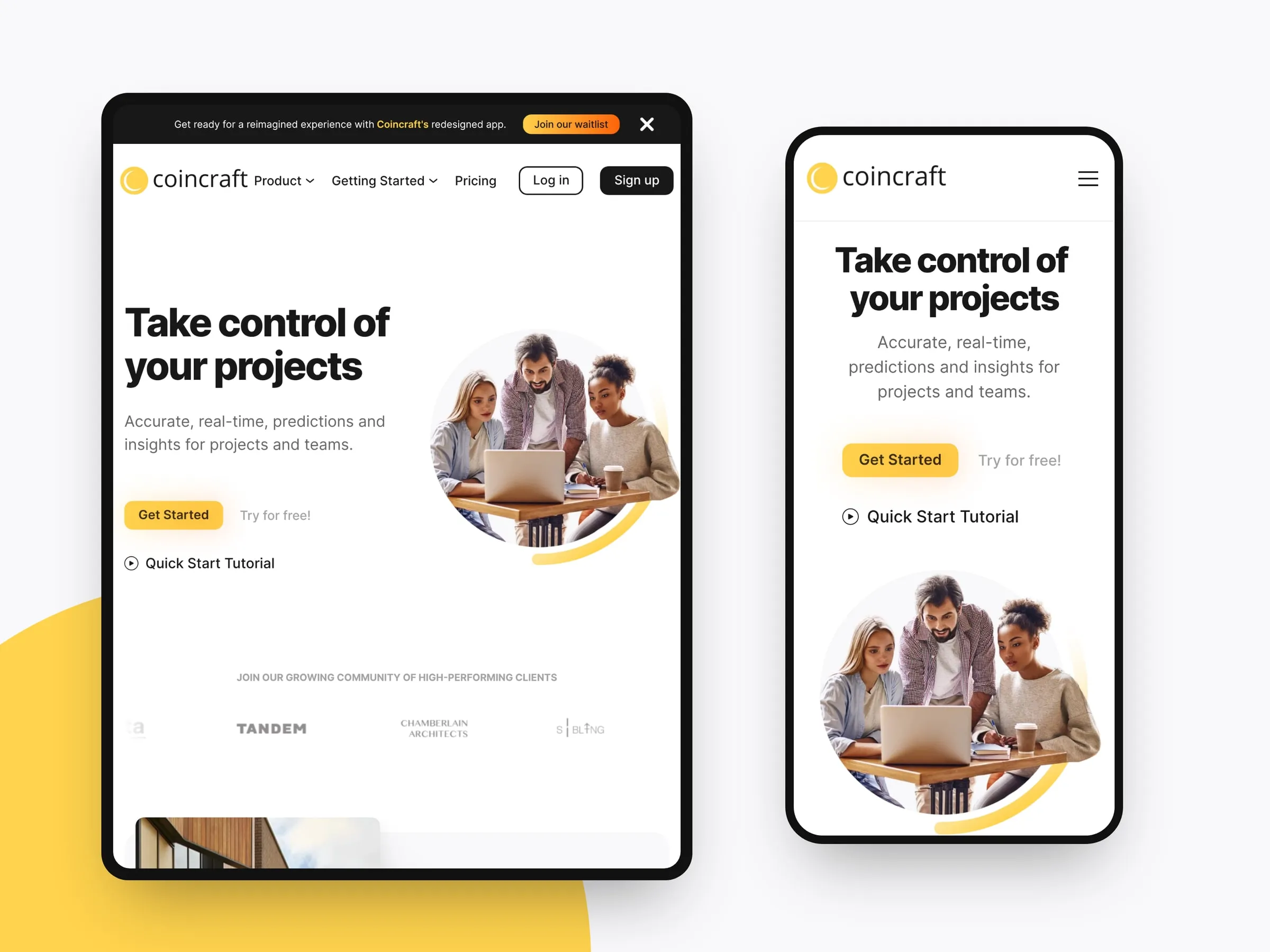 Coincraft homepage on tablet and mobile