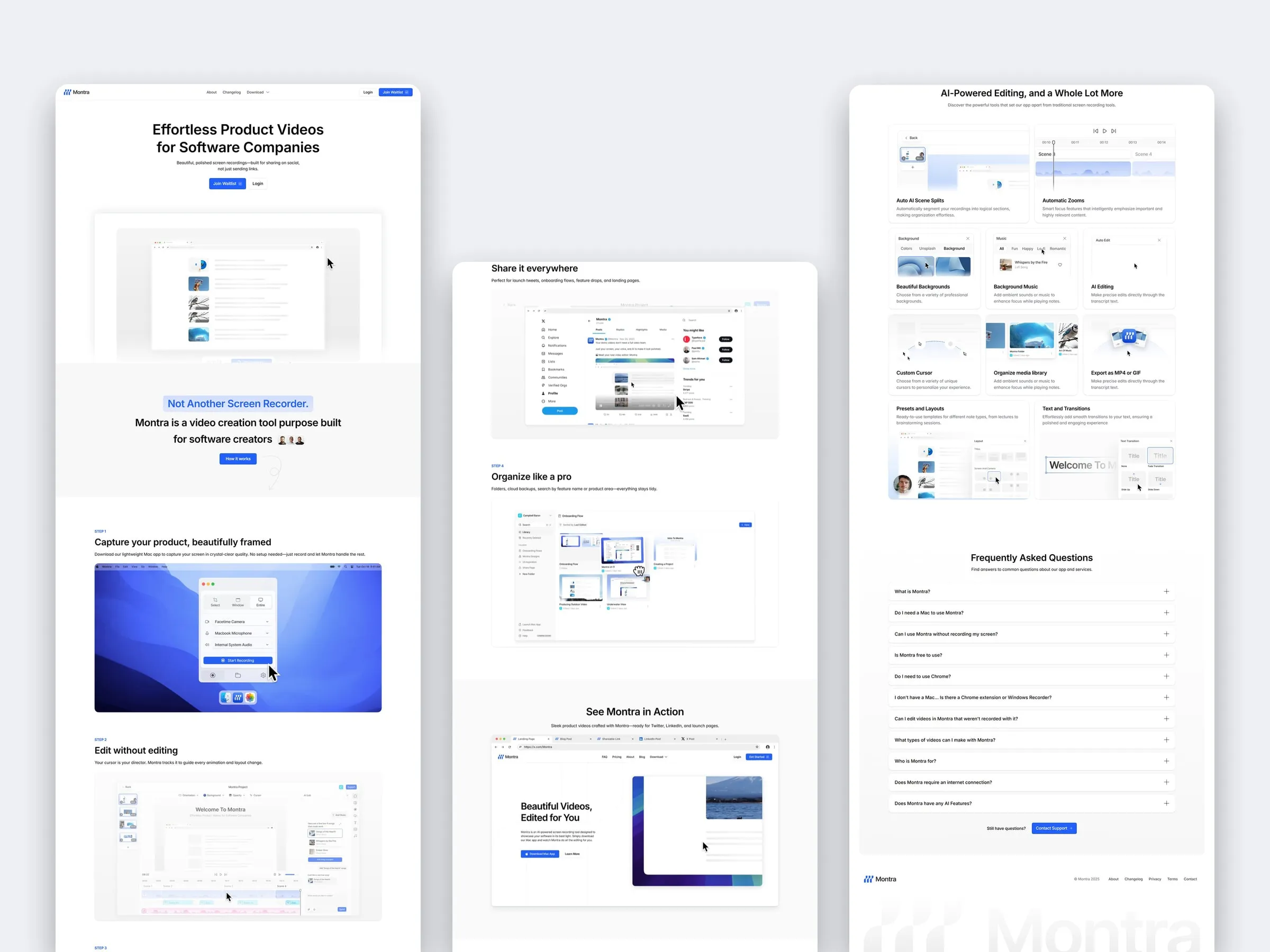 Montra's final product site pages