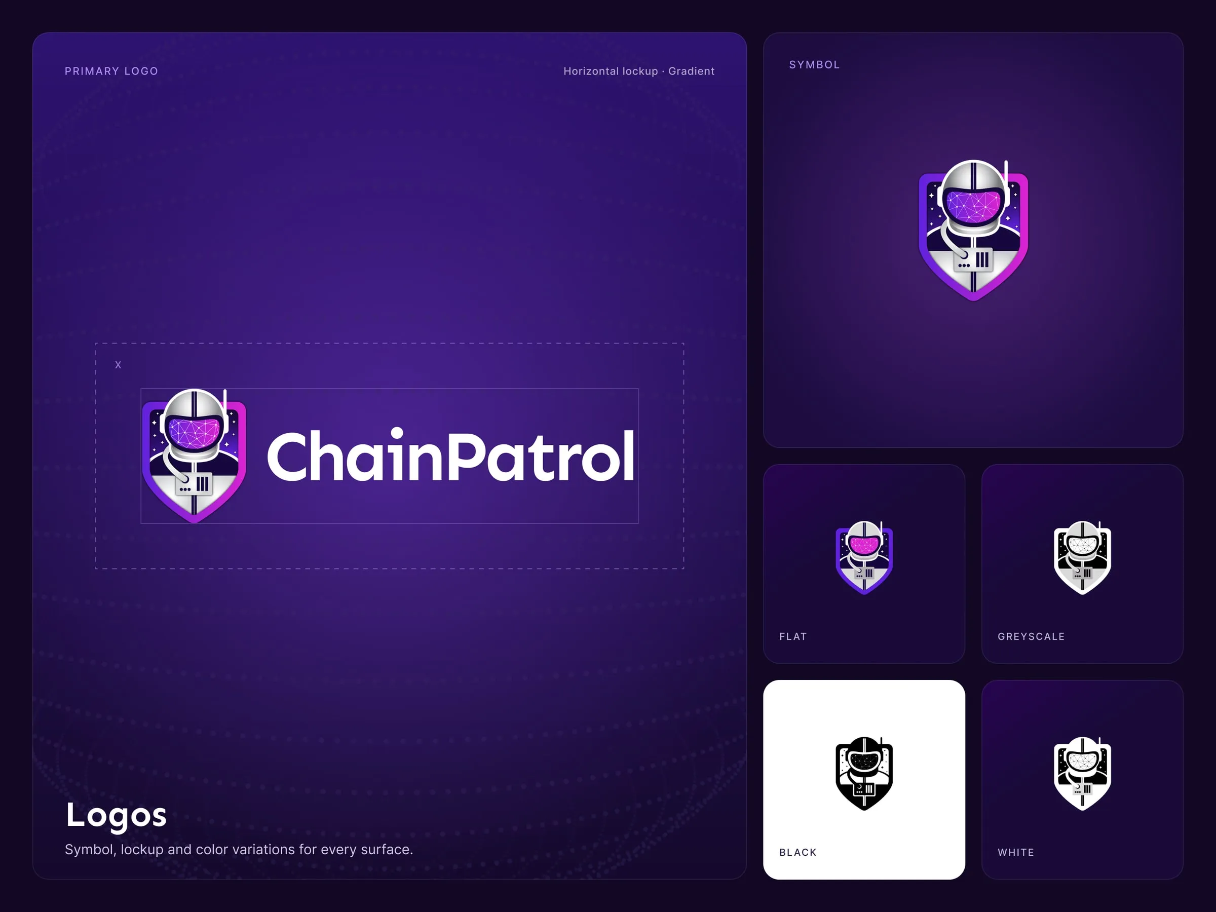 ChainPatrol brand kit logos, the primary lockup and symbol variations