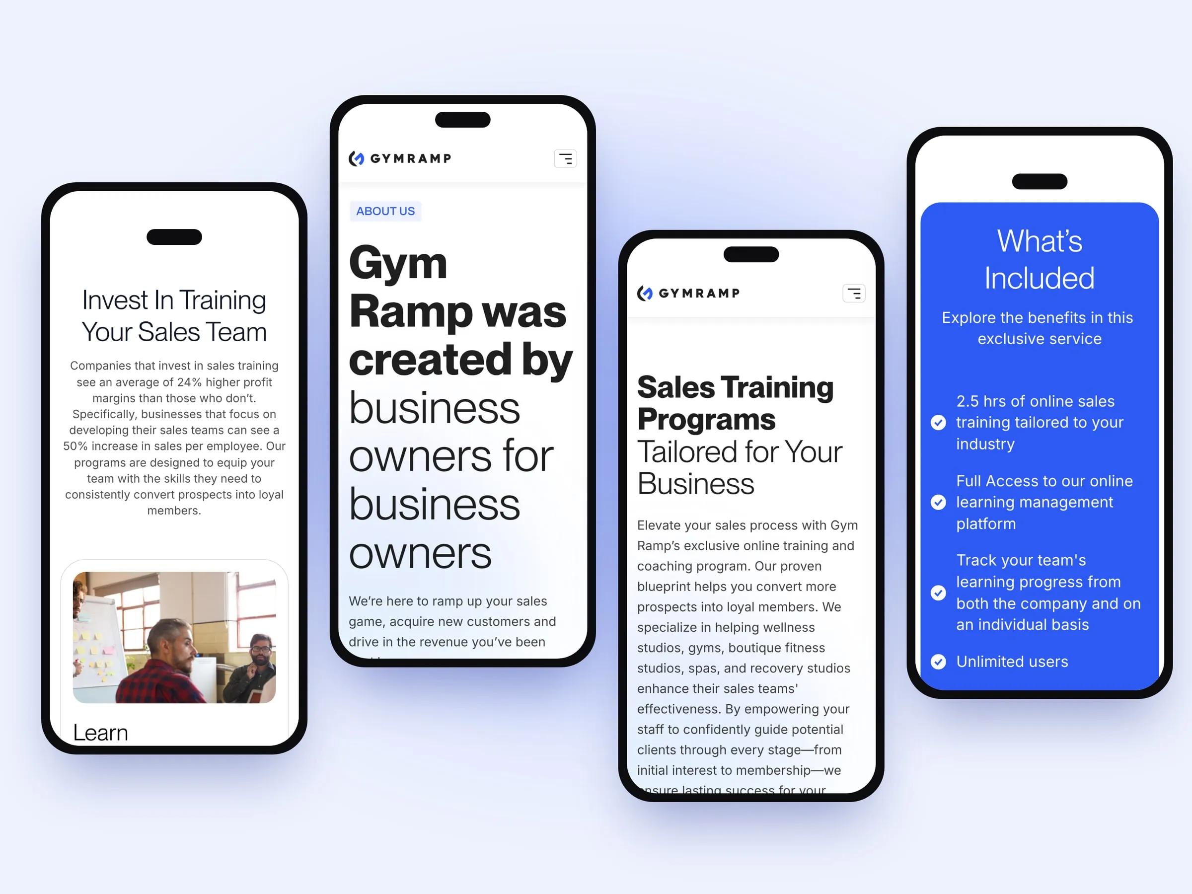 GymRamp pages on mobile