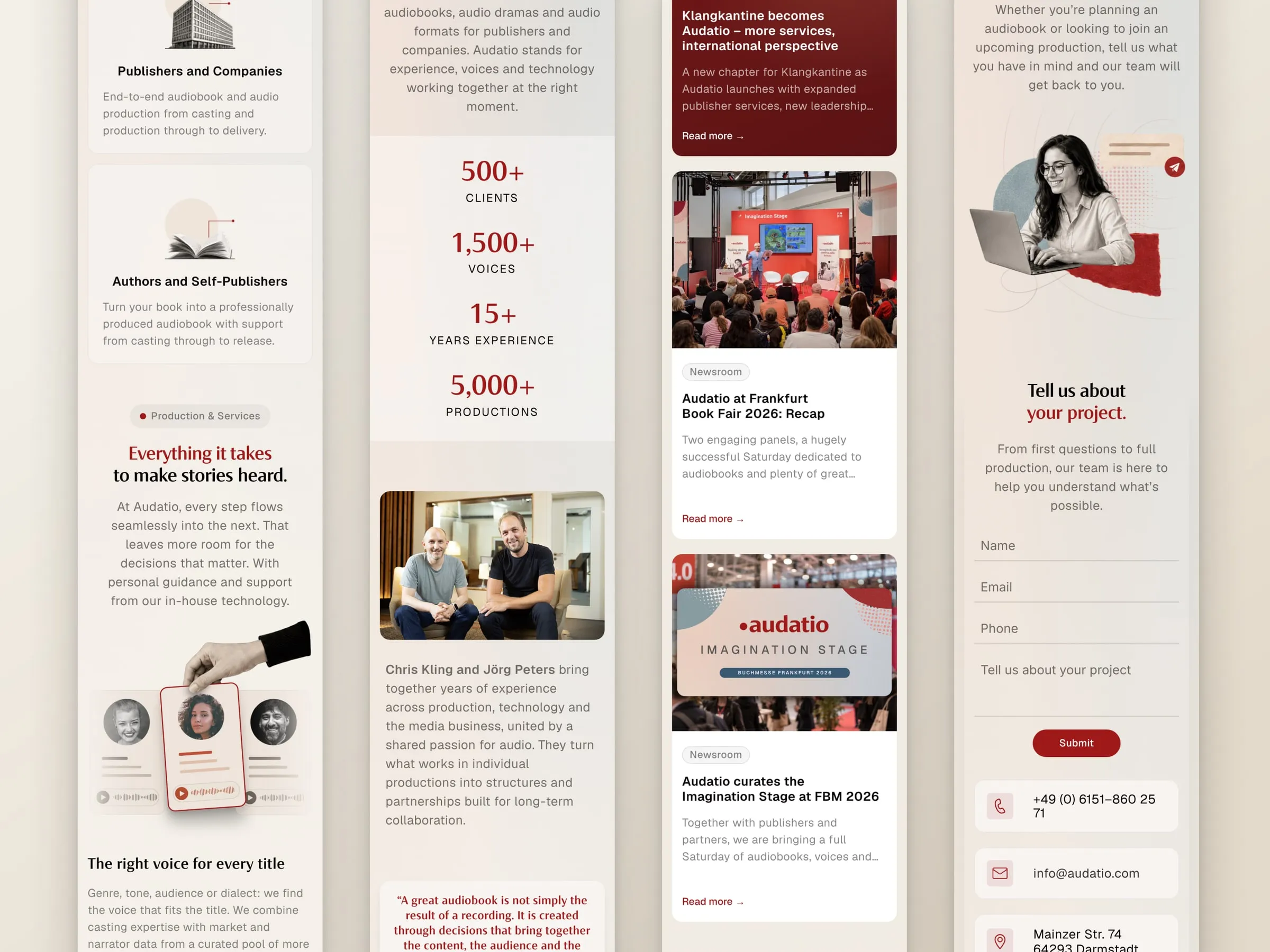 Audatio mobile pages in full scroll