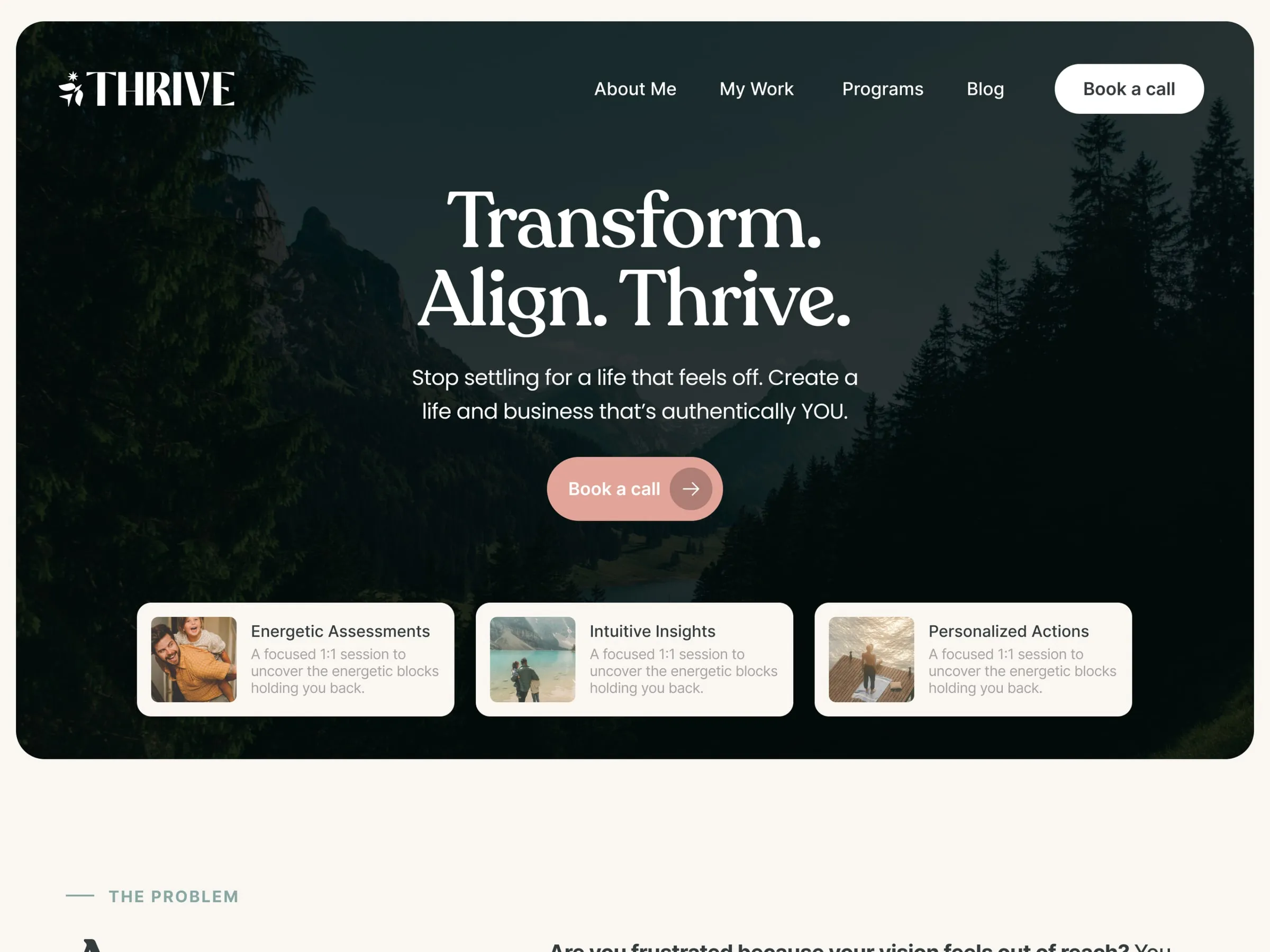 Thrive home page hero as a wireframe and as the final design: final